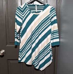 NY Collection Teal, Cream, and White Striped Top